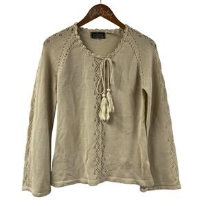 Ades Of California Vintage Crochet Knit Top Hippie Boho M Bell Sleeve Tassel